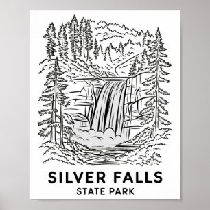 Affiche Parc d'État de Silver Falls Oregon Camping de casc
