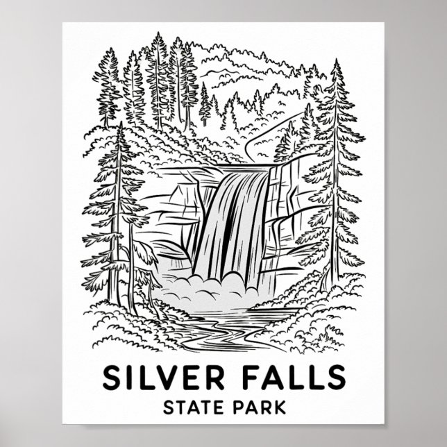 Affiche Parc d'État de Silver Falls Oregon Camping de casc (Devant)