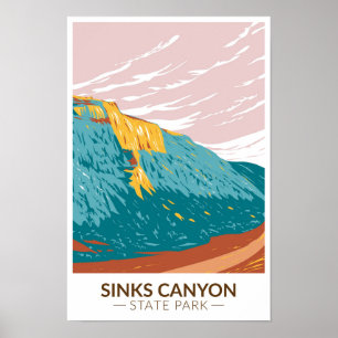 Affiche Parc d'État de Sinks Canyon Wyoming Vintage 