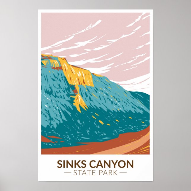 Affiche Parc d'État de Sinks Canyon Wyoming Vintage  (Devant)