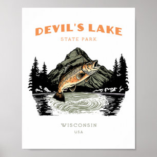 Affiche Parc d'État du lac du Diable Wisconsin Rétro Vinta