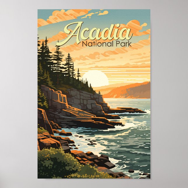 Affiche Parc national Acadia Illustration Rétro (Devant)