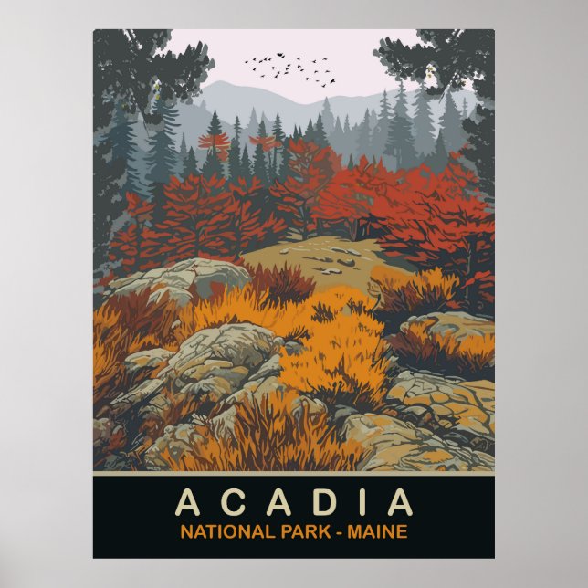 Affiche Parc national Acadia, Maine, Voyage (Devant)