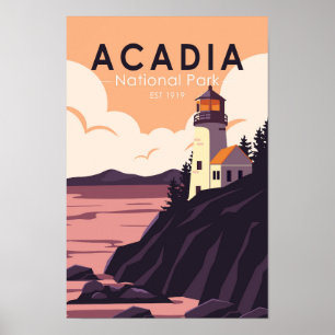 Affiche Parc national Acadia Phare du Maine Vintage