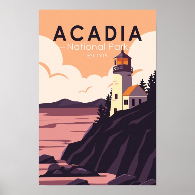 Affiche Parc national Acadia Phare du Maine Vintage (Devant)