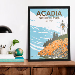 Affiche Parc national Acadia Phare du Port Bar Maine