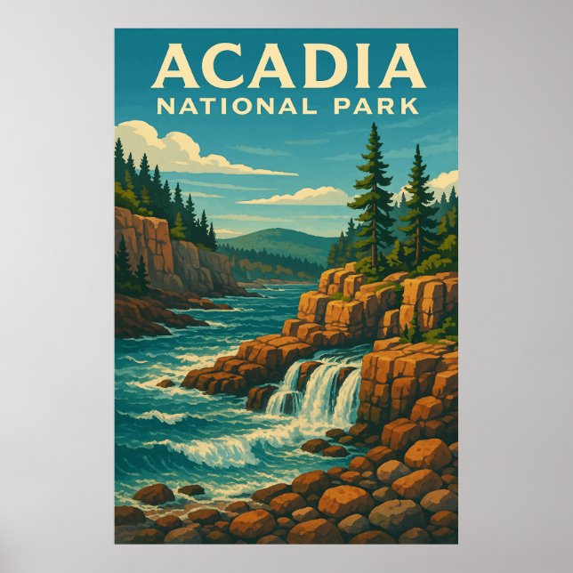 Affiche Parc national Acadia, Vintage (Devant)