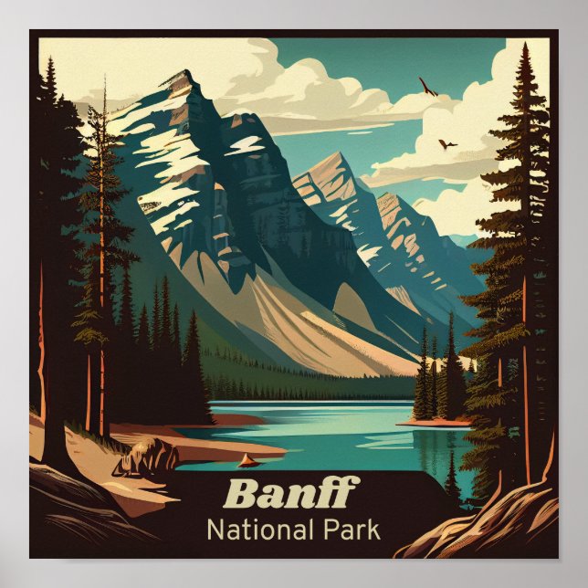 Affiche Parc national Banff Carré Vintage (Devant)