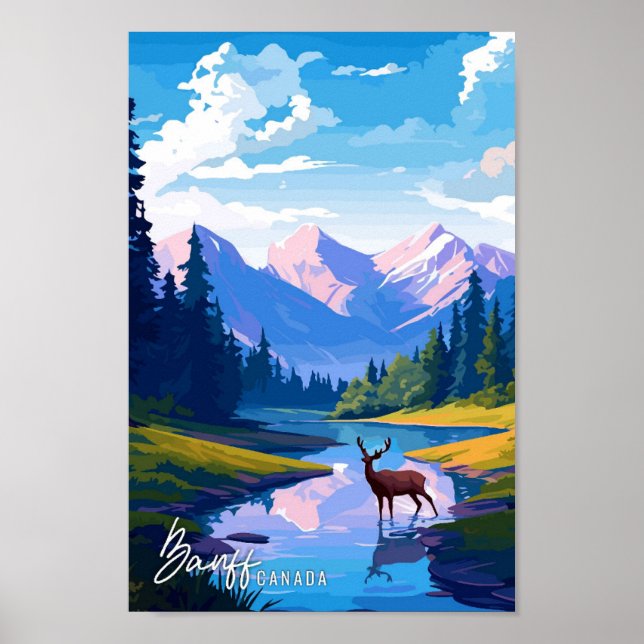 Affiche Parc national Banff Illustration de voyage Canada (Devant)