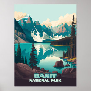 Affiche Parc national Banff Moraine Lac Retro