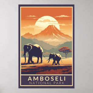 Affiche Parc national d'Amboseli Kenya Voyage Art Vintage