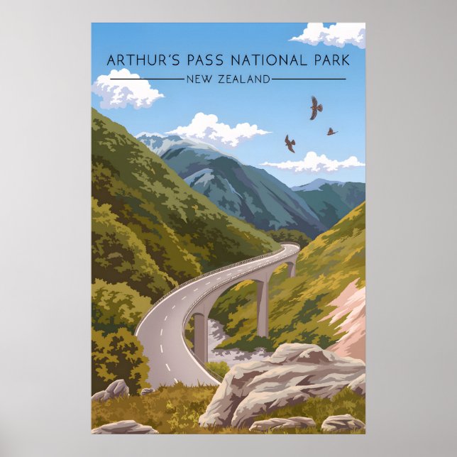Affiche Parc national d'Arthurs Pass Nouvelle-Zélande Voya (Devant)