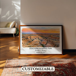 Affiche Parc national de Badlands, Dakota du Sud, Aquarell