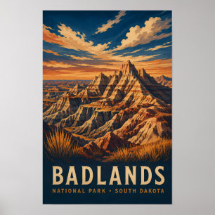 Affiche Parc national de Badlands South Dakota gravure sur
