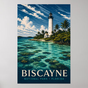 Affiche Parc national de Biscayne Floride gravure sur bois