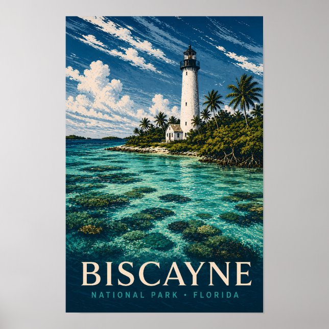 Affiche Parc national de Biscayne Floride gravure sur bois (Devant)