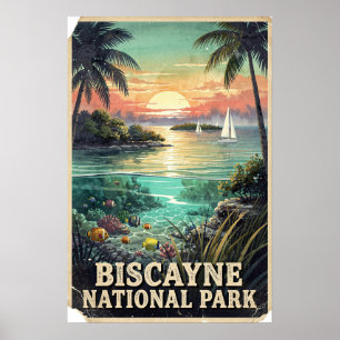 Affiche Parc national de Biscayne, Rétro Art à l'aquarelle