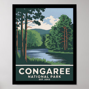 Affiche Parc national de Congaree Camping randonnée vintag