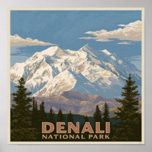 Affiche Parc national de Denali, majestueuse montagne en A