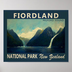 Affiche Parc national de Fiordland Nouvelle-Zélande Aquare