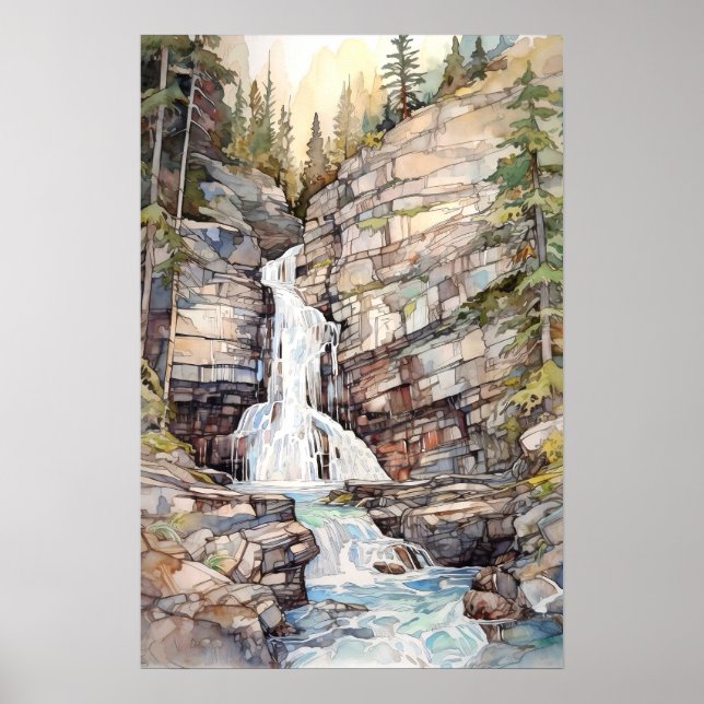 Affiche Parc national de Glacier Aquarelle (Devant)