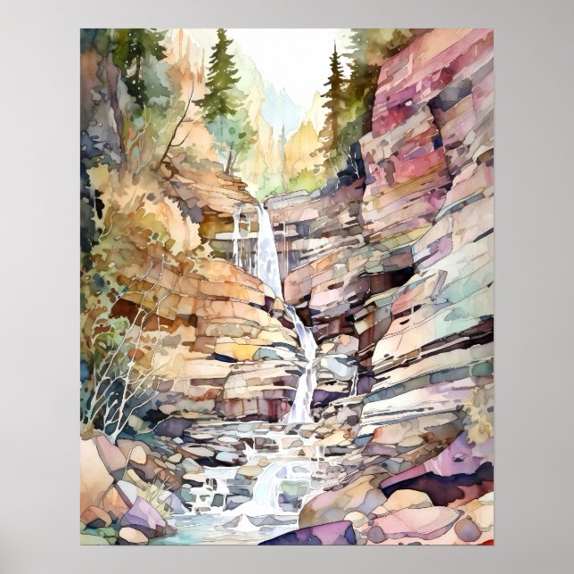 Affiche Parc national de Glacier Aquarelle (Devant)