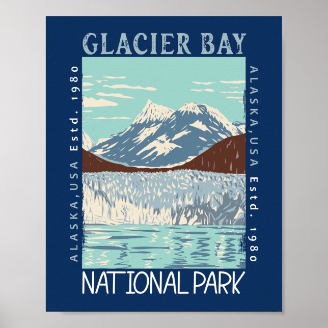 Affiche Parc national de Glacier Bay Alaska Rétro perturbé (Devant)