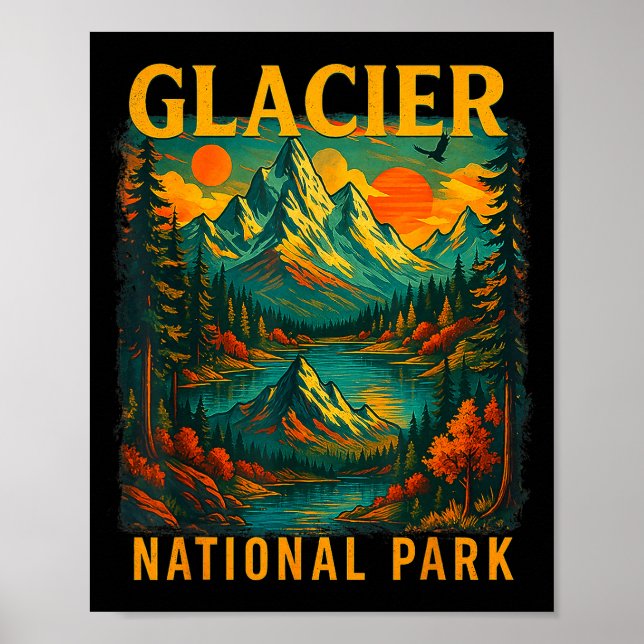Affiche Parc national de Glacier montagne rétro voyage (Devant)