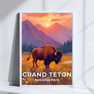 Affiche Parc national de Grand Teton Bison Voyage Wyomin
