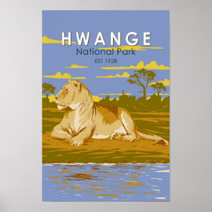 Affiche Parc national de Hwange Zimbabwe Voyage Art Vintag