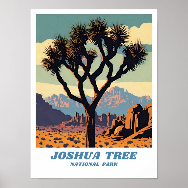 Affiche Parc national de Joshua Tree illustration retro Sc (Devant)