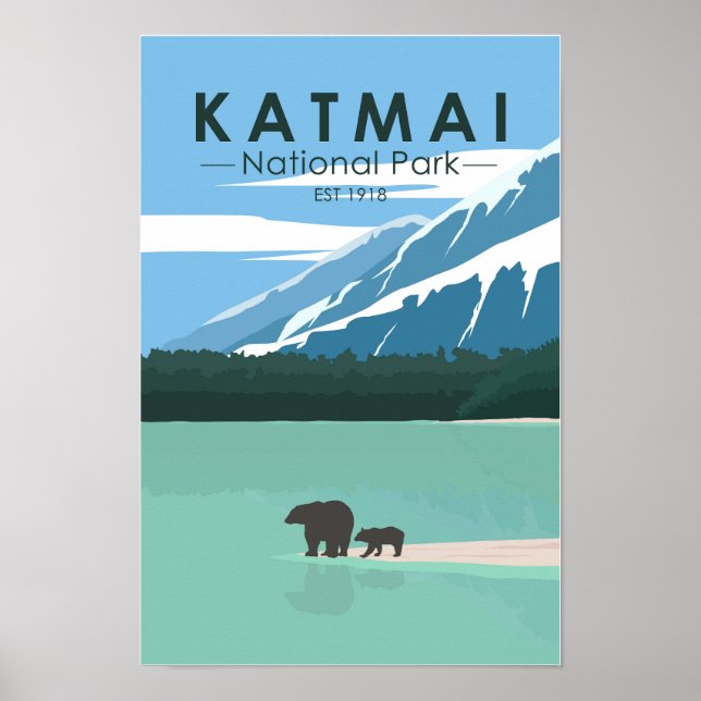 Affiche Parc national de Katmai Grizzly Oears Vintage (Devant)