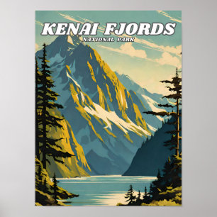 Affiche Parc national de Kenai Fjords illustration retro