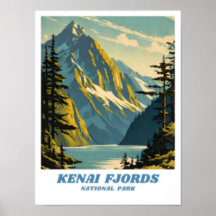Affiche Parc national de Kenai Fjords illustration retro C