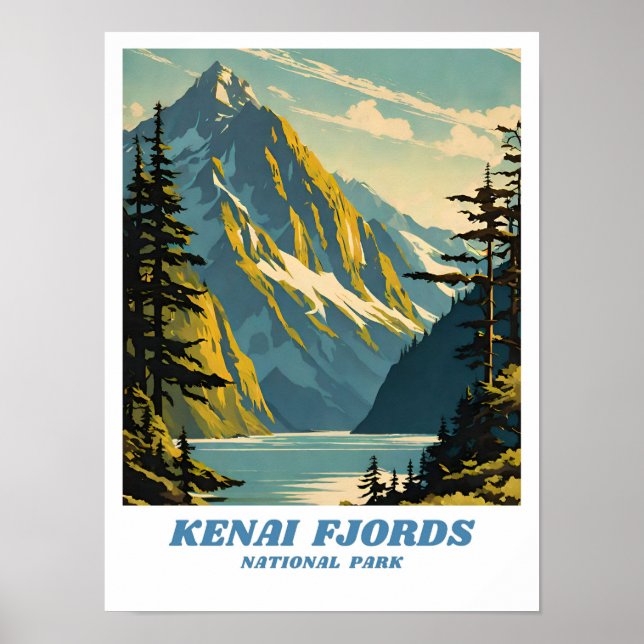 Affiche Parc national de Kenai Fjords illustration retro C (Devant)