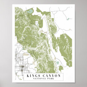 Affiche Parc national de Kings Canyon Carte de la rue Retr