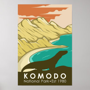 Affiche Parc national de Komodo Indonésie Vintage