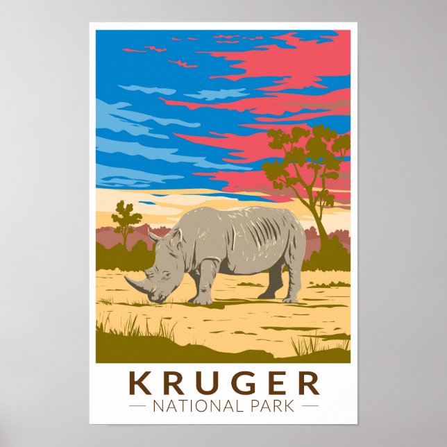 Affiche Parc national de Kruger Rhinoceros blancs Art de v (Devant)