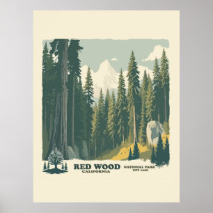AFFICHE PARC NATIONAL DE LA CALIFORNIE DE REDWOOD