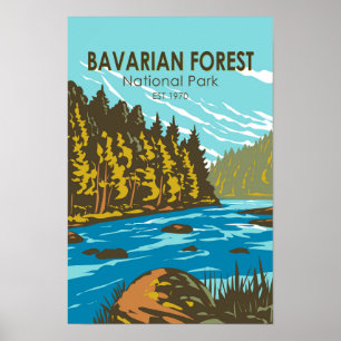 Affiche Parc national de la forêt bavaroise Allemagne Vint