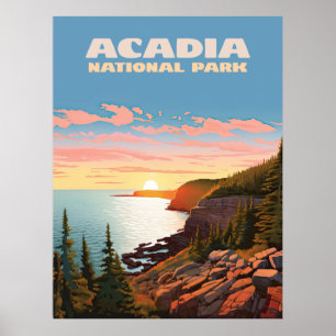 Affiche Parc national de l'Acadie Côte du Maine Rétro