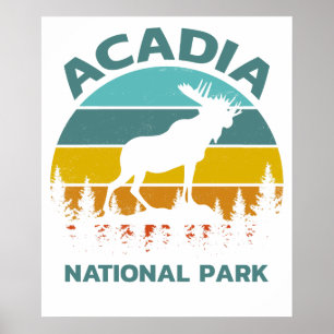 Affiche Parc national de l'élan vintage d'Acadia