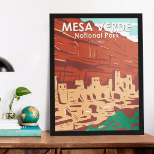 Affiche Parc national de Mesa Verde Colorado Couleurs Vint