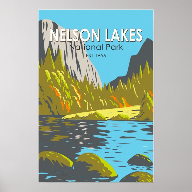 Affiche Parc national de Nelson Lakes Nouvelle-Zélande Vin (Devant)