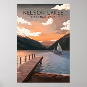 Affiche Parc national de Nelson Lakes Nouvelle-Zélande Voy