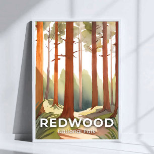 Affiche Parc national de Redwood   Art de voyage à l'aquar