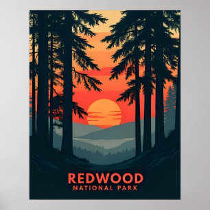 Affiche Parc national de Redwood Californie Rétro Vintage