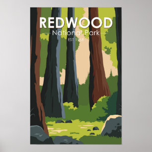 Affiche Parc national de Redwood Minimal Vintage