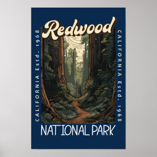 Affiche Parc national de Redwood rétro en détresse