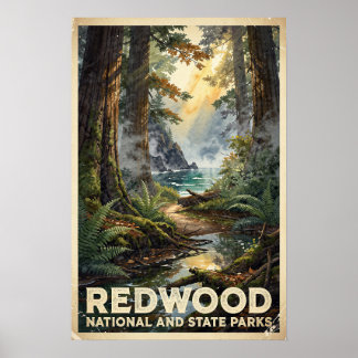 Affiche Parc national de Redwood Voyage Vintage